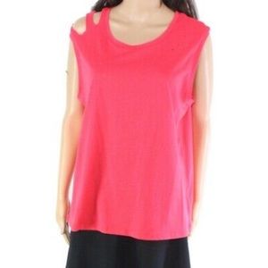 Frayed Jeans Womens Tank Top Pink Size XL Cutout Sleeveless Ripped $39